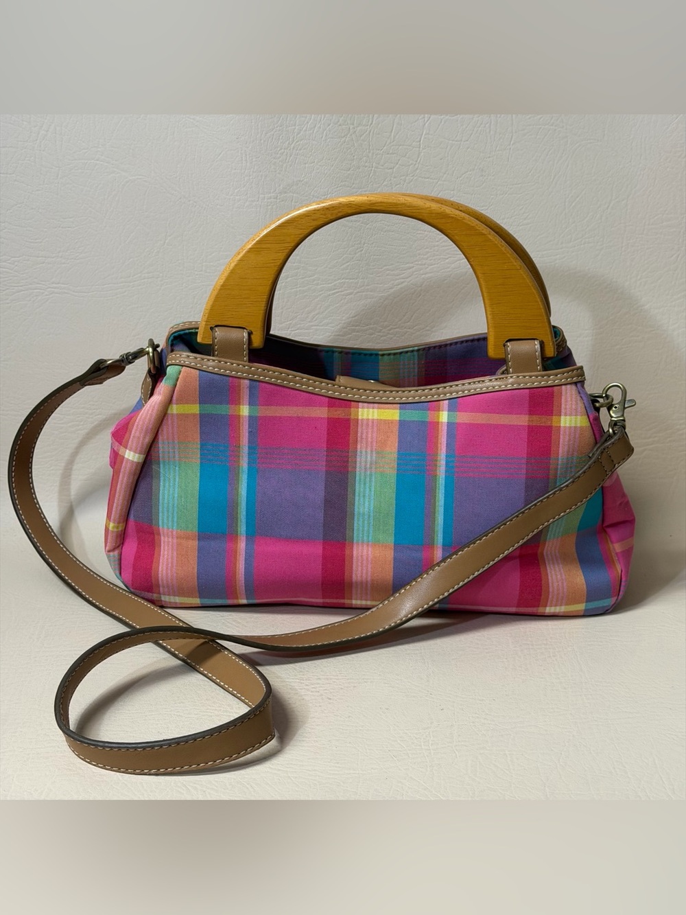 Women's Sonoma Plaid Circle Wood Handles Purse